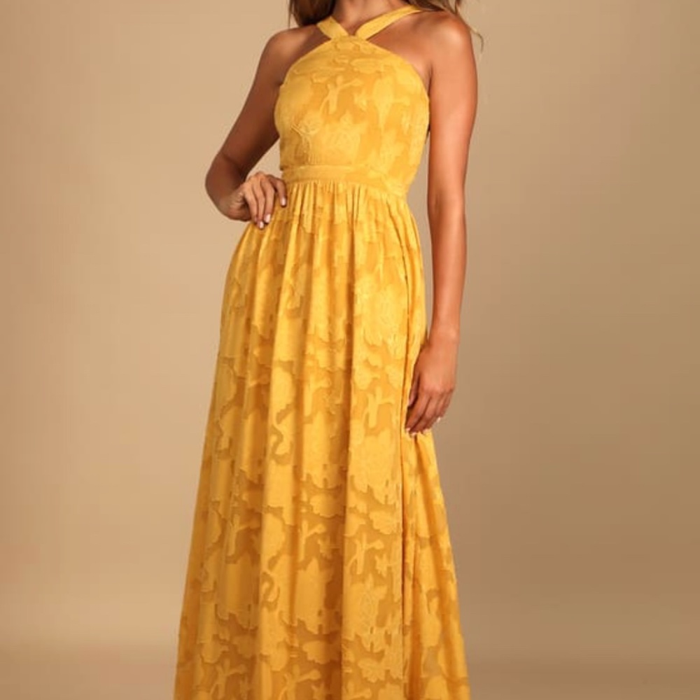 Love and Beyond Marigold Burnout Floral Maxi Dress